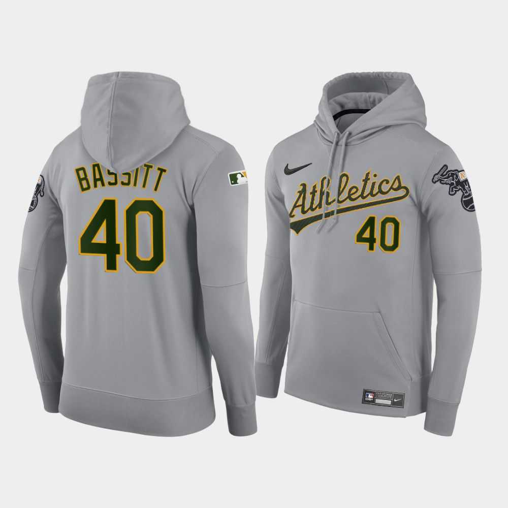 Men Oakland Athletics 40 Bassitt gray road hoodie 2021 MLB Nike Jerseys